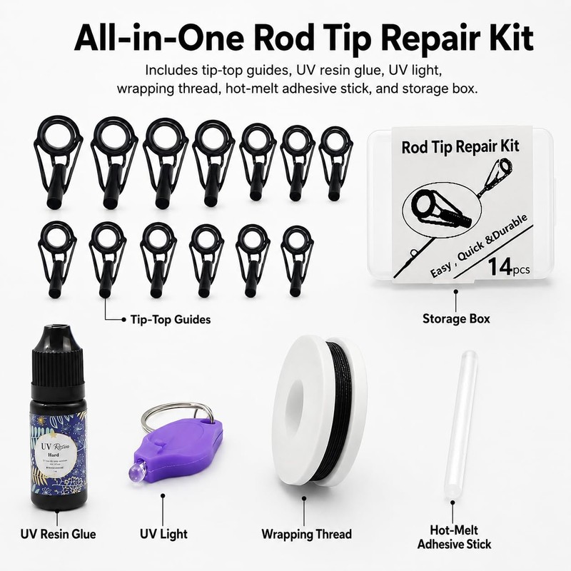 Fishing Rod Tip Repair Kit with UV Light & Glue