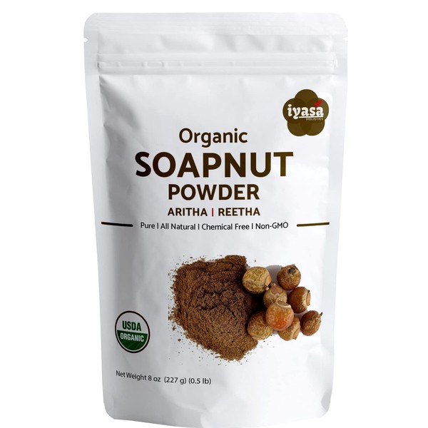 Organic Soapnut Powder, Aritha, Reetha, Natural Skin & Hair Cleanser, Shampoo & Conditioner, Resealable pack of 8 oz