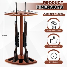 DoubleFill 5 Gun Wood Gun Rack Wood Corner Wall Display Rack Shotgun Rifle Stand Gun Holder Display for Home Garage Office Storage