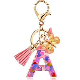 ChunlongFour Initial Letter Keychain for Women Girl Bag Charm Butterfly Tassel Keychain for Wallet Car Key Backpack Handbag