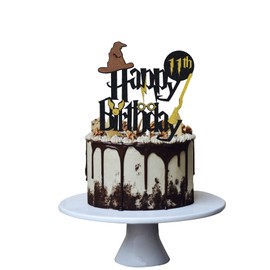 Wizard - Decoración para tarta de 11 cumpleaños para niño y niña, papel brillante negro