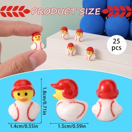 Lyreh 25pcs Baseball Resin Duck, Miniature Sport Duck Ornament Baseball Party Favors Micro Landscape Ornament for Dollhouse Garden Accessories (Red)