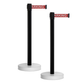 Crowd Control Warehouse CCW Set of 2 Retractable Belt Barrier Stanchion, Water Fillable Base MSH630 (11 Foot Belt, Red"NO Parking" White Letters with Black PVC Plastic Post)