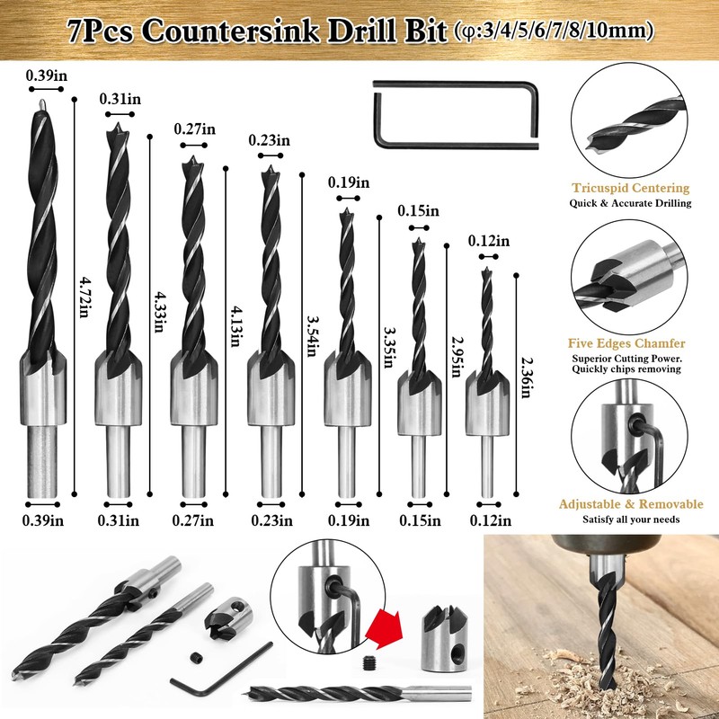LAMPTOP 39-Pcs Woodworking Chamfer Drilling Tools Including 1-Pcs Bolt-Deburring Tool,
