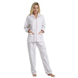 GLOBAL Comfy Pajamas for Women 2-Piece Warm and Cozy Flannel Pj Set of Loungewear Button Front Top Pants