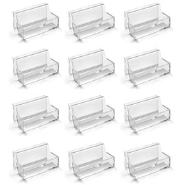 OSCO Clear Acrylic Name Card Holder | 12 Pack | Business Card Stand | Additional Rear Slot | Display | Desk or Showroom | H4.8 x W10 x D6.1 cm |