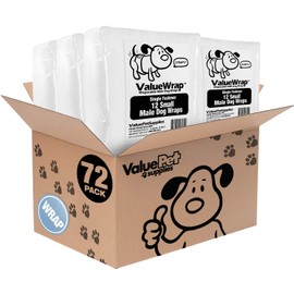 Male Wraps, Disposable Dog Diapers, 1-Tab Small, 72 Count - Snag-Free Fastener, Leak Protection, Wetness Indicator