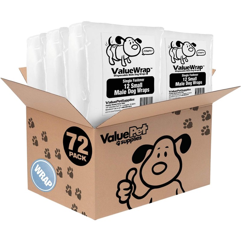 Male Wraps, Disposable Dog Diapers, 1-Tab Small, 72 Count -