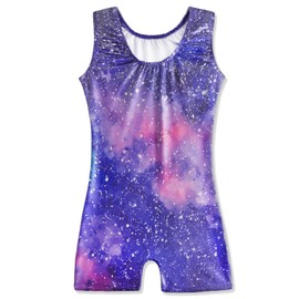 HOZIY Purple Pink Leotard For Girls Gymnastics with Shorts Galaxy Milky Way Biketard Size 8-9 9-10 8-10 Years Old Starry Stars Galaxy Sparkle Body Gimnasia Nina