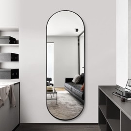 TheiaMo Oval Full Length Mirror, 65"×22" Wall-Mounted Mirror with Metal Frame, Ultra-Clear Explosion-Proof, Simple and Classic Deco for Cloakroom/Bedroom/Living Room, Black