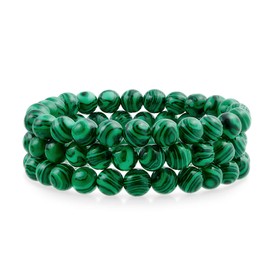 Semi Precious Green Synthetic Malachite Round Bead 8MM Stacking Stretch Bracelet for Women Men Teen Unisex Single Strand