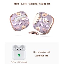 TATOFY Cover for AirPods Pro 4th Generation Case with Lock Clip Cleaner Kit Slim Hard AirPod 4 Lock Case Compatible with MagSafe (Gray Purple)