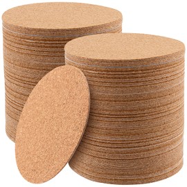 LEXININ 200 PCS 4 x 4 Inch Self Adhesive Round Cork Coasters, Cork Sheets with Adhesive Backing, Round Self Adhesive Cork Circle Tiles Pads for DIY Craft