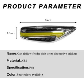 DXNQ 2 PCS Car Hood Vent Trim, Waterproof Stylish Vehicle Air Flow Fender Side Vent Decor Sticker, Durable Car Air Flow Intake Hole Stickers, Car Exterior Decorative Accessories (Yellow)
