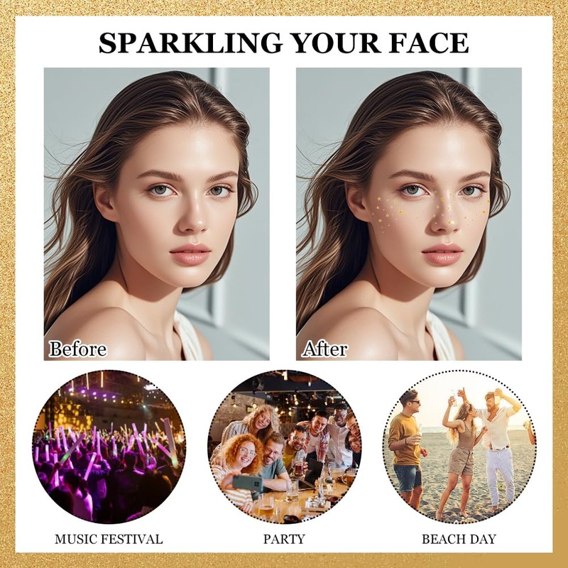 HASAIKA® Glitter Freckles Face Tattoo, Pack of 6 Glitter Makeup