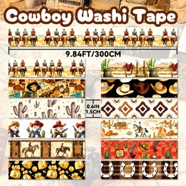 NIKOMIE 12 Rolls Washi Tape Set, Western Cowboy Themed Decorative Tape Vintage Desert Masking Tape for Journaling Supplies, Junk Journal, Scrapbooking, DIY Arts & Crafts Supplies