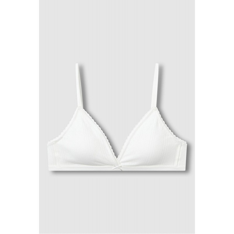 JAJU [JAJU] Women's Cotton Pointelle Bralette - White