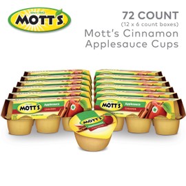 Mott's Cinnamon Applesauce, 4 Oz Cups, 72 Count (12 Packs Of 6), No Artificial Flavors, Good Source Of Vitamin C, Nutritious Option For The Whole Family