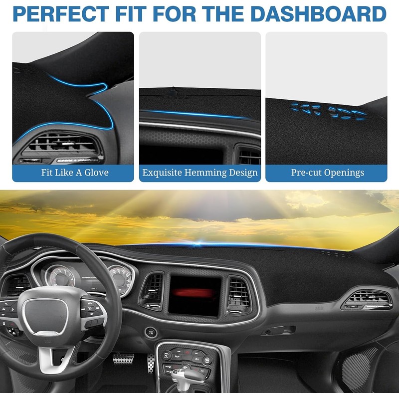 FIILINES Dash Cover for Dodge Challenger 2015-2024, Dashboard Mat Cover