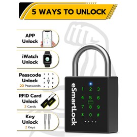 Pothunder Heavy Duty Smart Padlock, Gate Lock Padlock with Key Code and RFID, Outdoor Weatherproof Biometric Digital Lock for Gate, Sheds, Fence, Garage, Locker, Storage Unit
