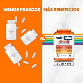 MULTIBLUE VITAMINA C | 6 en 1 Con Vitamina C, Zinc, Cúrcuma, Cabeza de Ajo, Vitamina D3 y Saúco Elderberry - (1 Frasco, 60 Cápsulas Vegetarianas, Sin Gluten, Libres de OMG’s y 100% Naturales)