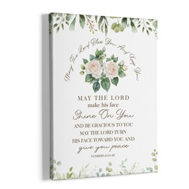 HIWX Christian Numbers 6:24-26 Wall Decor, Bible Verse Eucalyptus Floral Framed Canvas Painting Wall Art Decor, Religious Scripture Floral Wall Art Home Decoration for Home Bedroom Church, 11x14