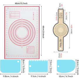 Silicone Baking Mat 16" x 24" - 2 Pcs Silicone Bread Sling for Dutch Oven - NonStick High Degree Kitchen Sour Bread Making Loaf Pan Lifter Liner,Non-Slip Pastry Mat for Rolling Dough,3 Scrapers