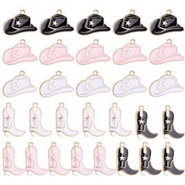 Framendino, 30 Pack Western Charms Cowboy Boot Enamel Cap Pendant for Jewelry Making