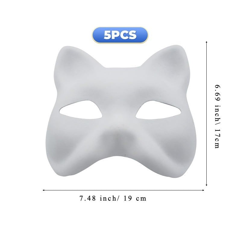 5pcs Cat Masks Therian Masks made of White Paper for