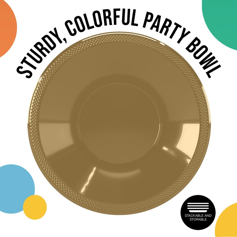Gold 12 Oz Plastic Bowls Disposable Party Bowls - Gold