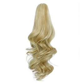 Ponytail Extension 16" Long Curly Wavy Claw Jaw Clip in Synthetic Hairpiece Bronze Yellow Mix Blond Pony Tail Tale Ponytail Hair Extensions