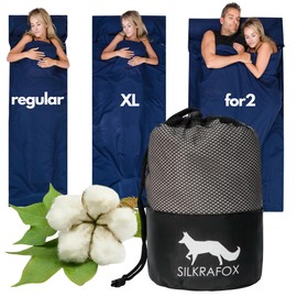 Silkrafox Cotton Sleeping Bag Cotton with Zip and Cushion Compartment Ideal as a Lightweight Summer Sleeping Bag for Travel Inlay Inner Sleeping Bag Small Thin Light with Bag Grey