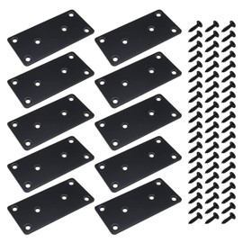 OTOTEC 10PCS Flat Straight Brace Brackets Mending Joining Flat Plate Repair Fixing Bracket Connector with Mounting Screws for Shelves Cabinet 100x49x2mm Black