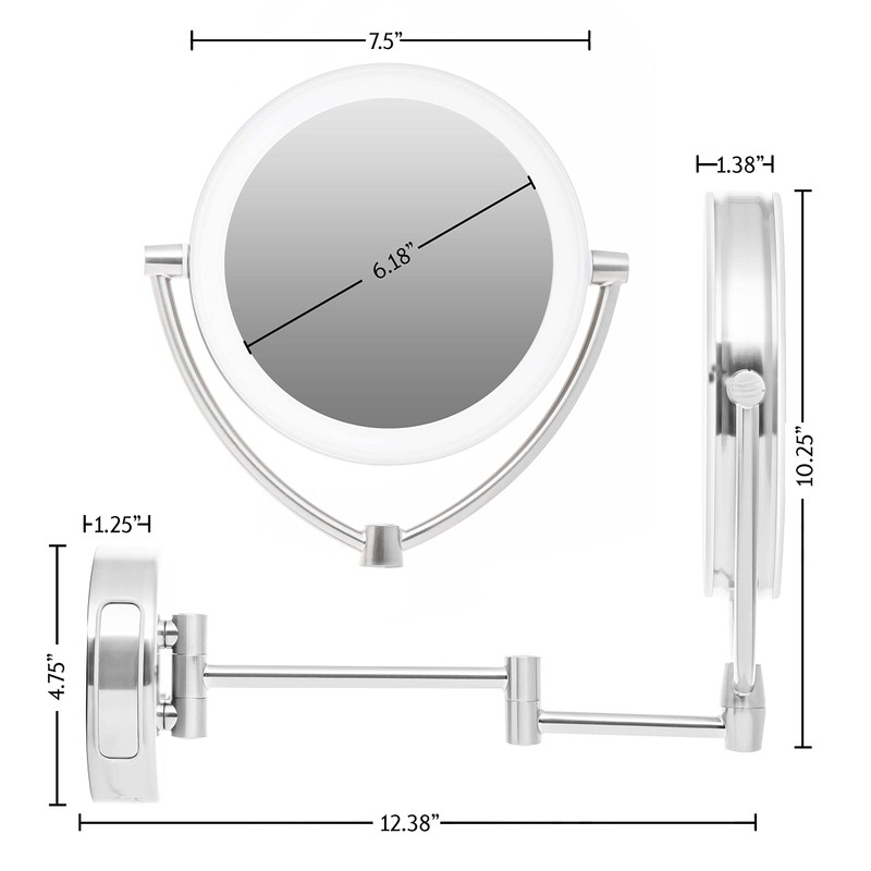 Ovente 7.5" Lighted Wall Mount Makeup Mirror, 1X & 10X
