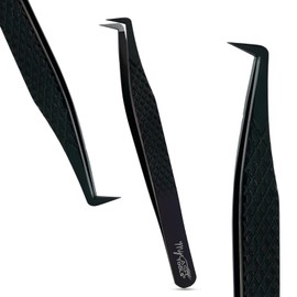 My Lash Tools Mega Boot Volume Fiber Tip Lash Tweezer – MEGA GRIP QUEEN, Diamond Grip, Professional Eyelash Extension Tweezers, Lash Artist Tool (Black)