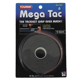 Unique Tourna Mega Tac Tennis Racket Tacky Replacement XL Grip - Black, 10-Pack
