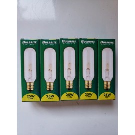 Bulbrite Lot of 5! Bulbrite 707125 Tubular Lamp Bulb 25W, 120V, T6, Clear, Candelabra