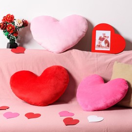 AWIZOM 3 Pcs Valentine's Day Heart Pillows Red Pink Rose Red Heart Throw Pillows Cute Fuzzy Pillows Crystal Velvet Pillows Soft Throw Cushion Decorative Pillows for Wedding Home Bed Sofa Couch Decor