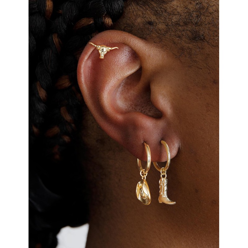 Mameloly Cowboy Boot Earrings Dangle 14K Gold Plated Cowgirl Hoop