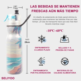 2 en 1 Botella de Agua Nebulizada, Botella de Agua Antifugas, Botella de Reutilizablebote, Botella Deportiva de Plástico sin BPA, 590ml, 16.9oz, para Ciclismo, Montañismo, Correr, Picnic
