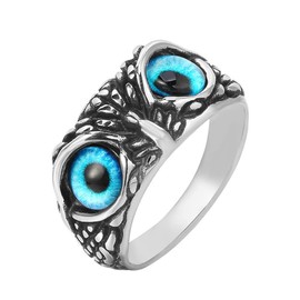 SINLEO Stainless Steel Signet Biker Ring Vintage Animal Demon Eye Owl Rings for Men Women Statement Jewelry, Metal, No Gemstone