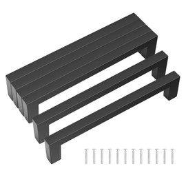 bssmmai Pack of 6 Furniture Handles, Black, Handles for Kitchen Cabinets, 192 mm Kitchen Handles, Fashionable Stainless Steel Square Handles for Kitchens, Drawers, Cupboard, Furniture, Wardrobe
