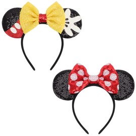 Dreshow Mouse Ears Bow Headbands, Glitter Party Decoration, Cosplay Costume for Girls and Women