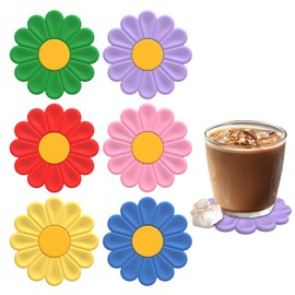Cute Coasters,Coasters Set of 6,Drink Coasters，for Desktop Protection、Cold Hot Drinks、Beer、Coffee、Bar Table、Desk、Dining Table、Silicone、Thickened、Non-Slip、Double-Sided Available (6 Colors Mixed)