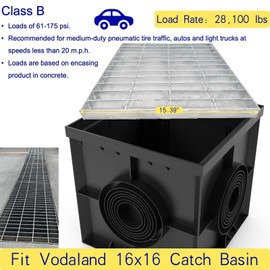 MOSINSBO Galvanized Steel Drain Grate 16x16 in for Vodaland Catch Basin, B-Class 28100 lbs Heavy-Duty Outdoor Driveway Trench Drainage Grate, Square Metal Channel Sewer Cover (True 15.4x15.4)