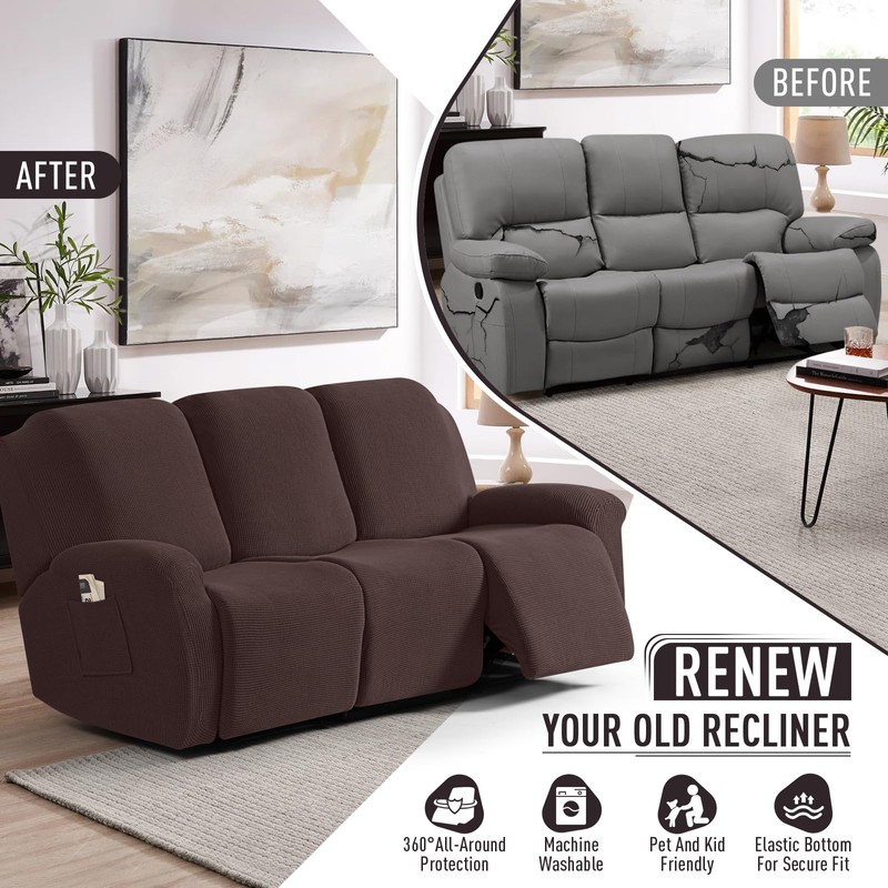 TAOCOCO Recliner Sofa Covers 8-Pieces Stretch Large Couch Covers for