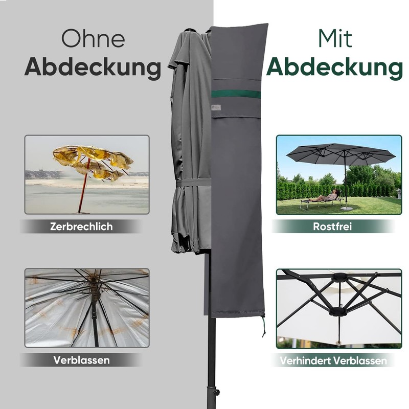 Sekey Double Parasol Protective Cover with Pole, Cover for Garden