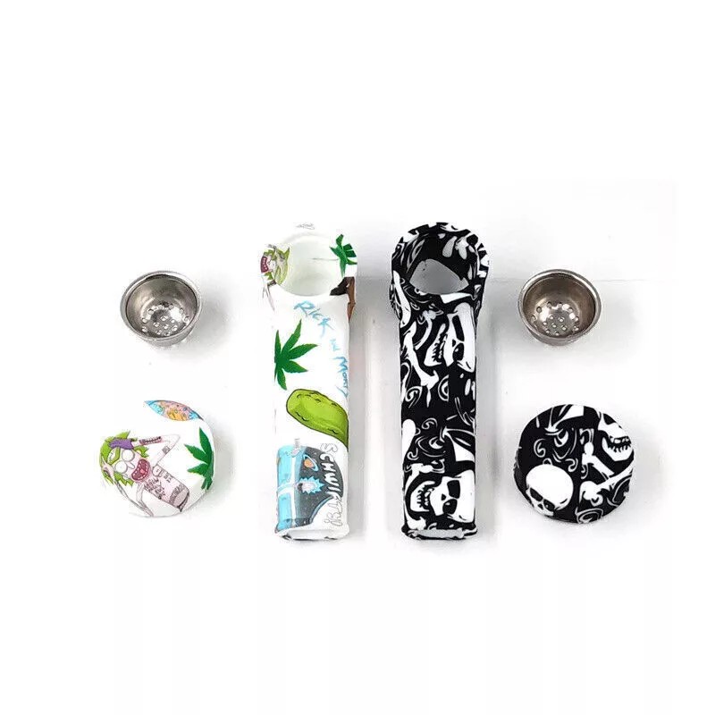 Unbranded 5-Pack Printed Silicone Pipes with Lids & Stainless Steel