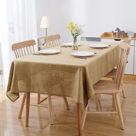 Deconovo Water Resistant Rectangle Faux Linen Table cloth for Dinning 51x51 Inch Golden Brown¡­