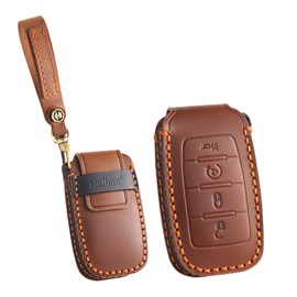 ontto Car key cover fit for Dodge RAM 1500 2500 3500 4500 5500 2019-2024 crazy horse leather key case holder keyring keychain Smart Key Shell bag protector Accessories 4 buttons Brown